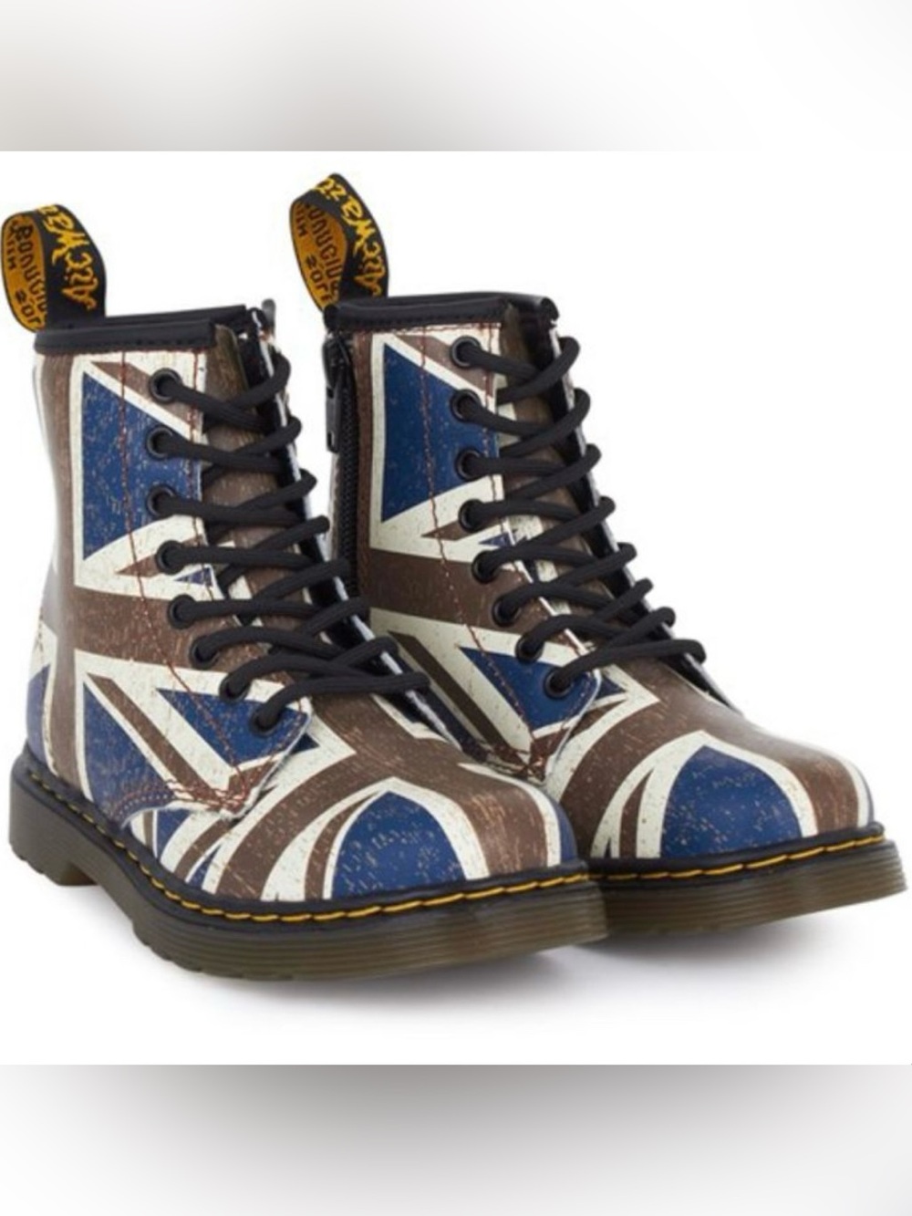 Dr. Martens Delaney Union Jack Combat Boots - Navy, White, Brown